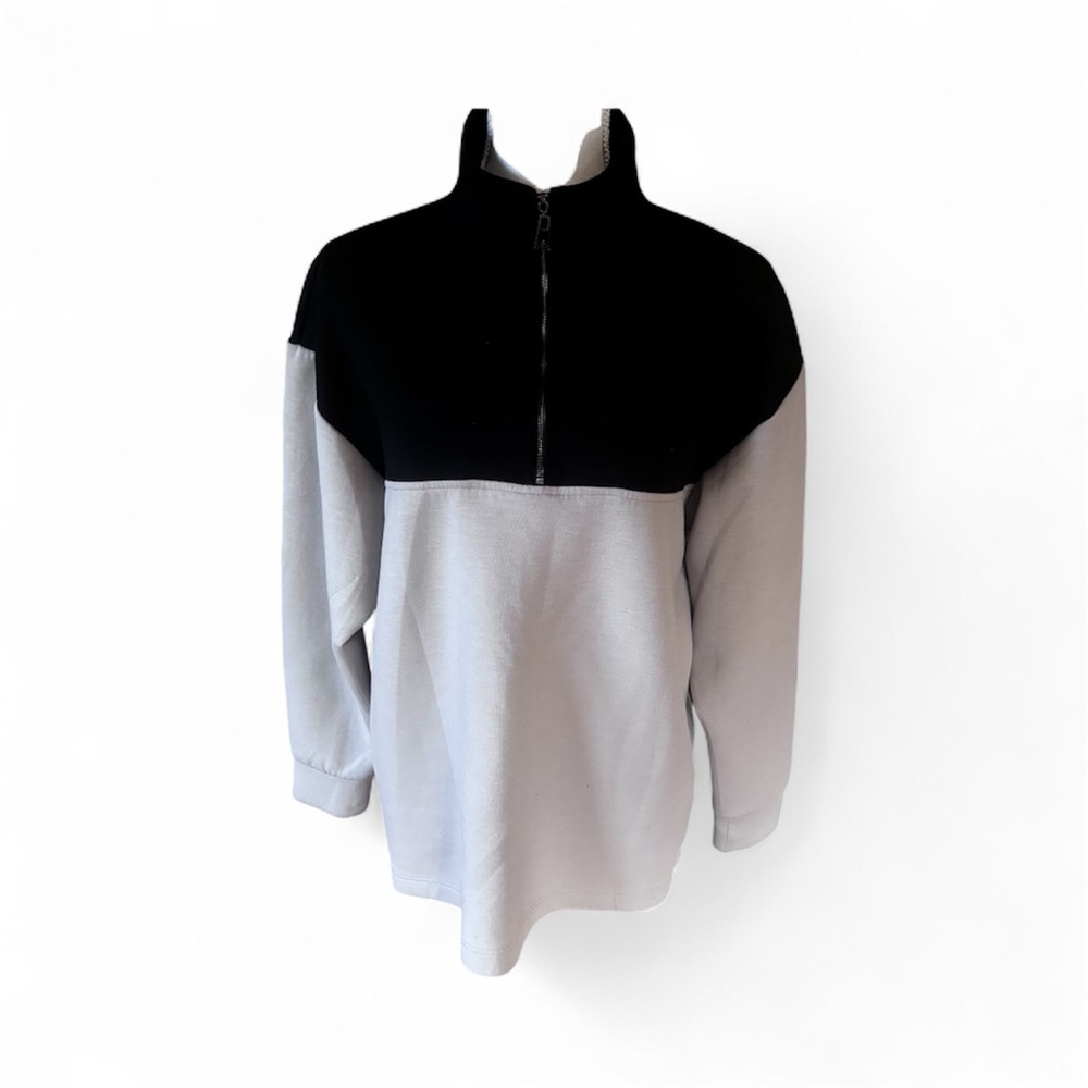 Elie Tahari Black Beige/Gray Colorblock Half Zip Sweatshirt Size‎ Medium Neutral